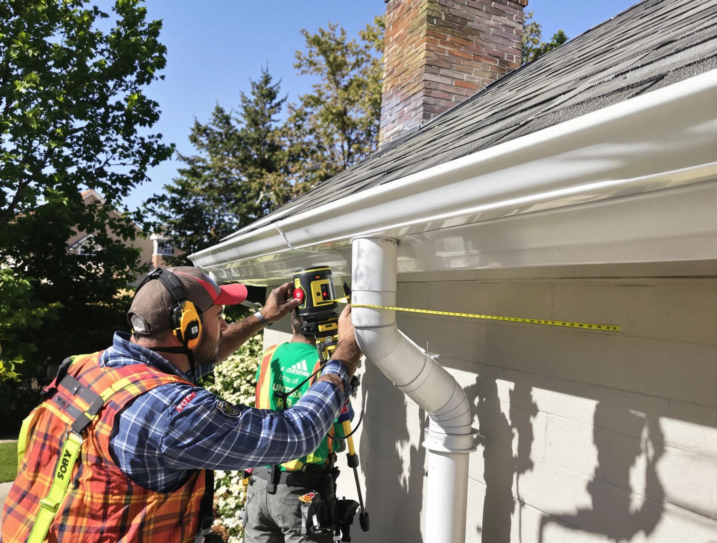 Westlake Roofing Company installing downspouts at a property in Westlake, OH