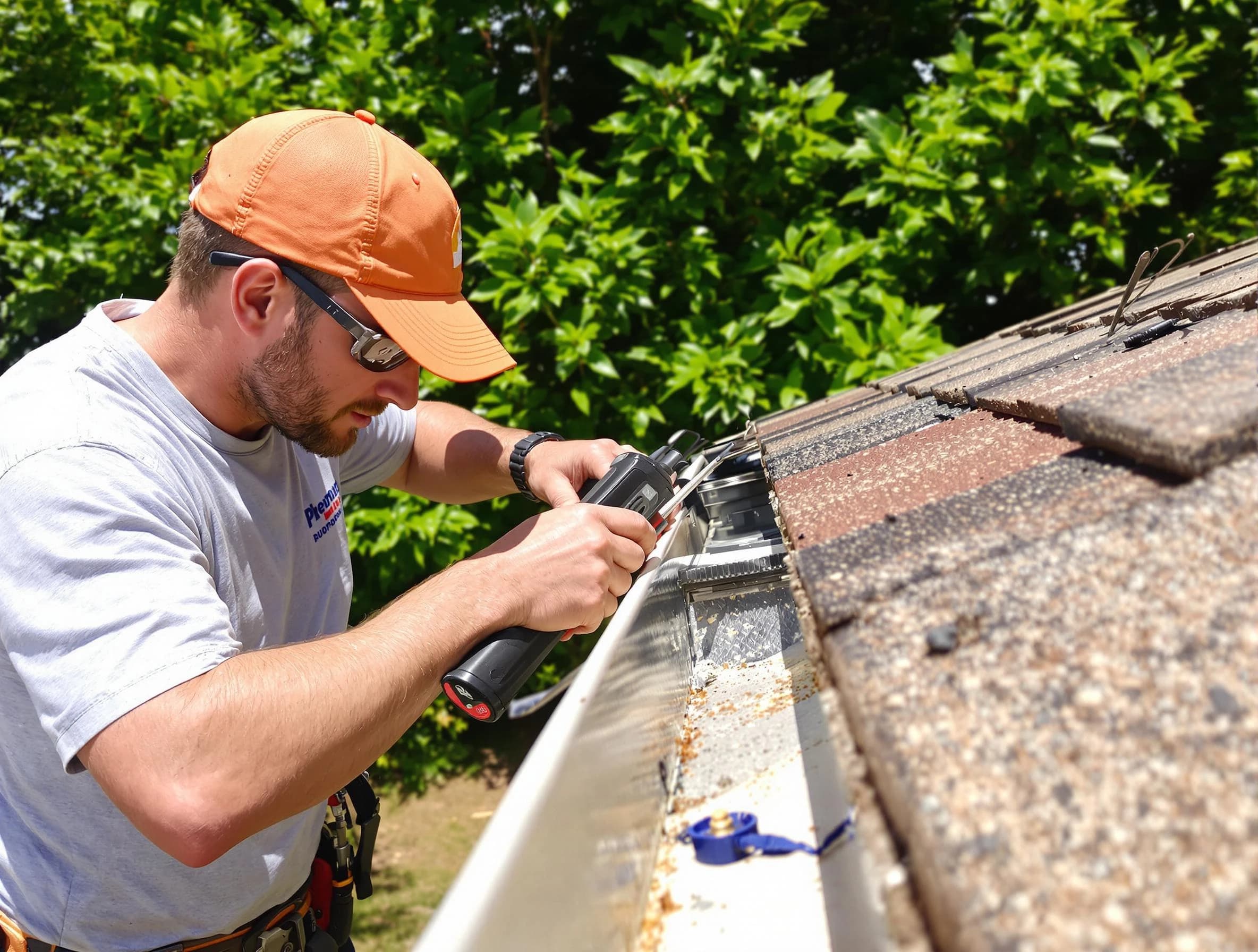 Westlake Roofing Company specialists conducting a gutter repair in Westlake, OH